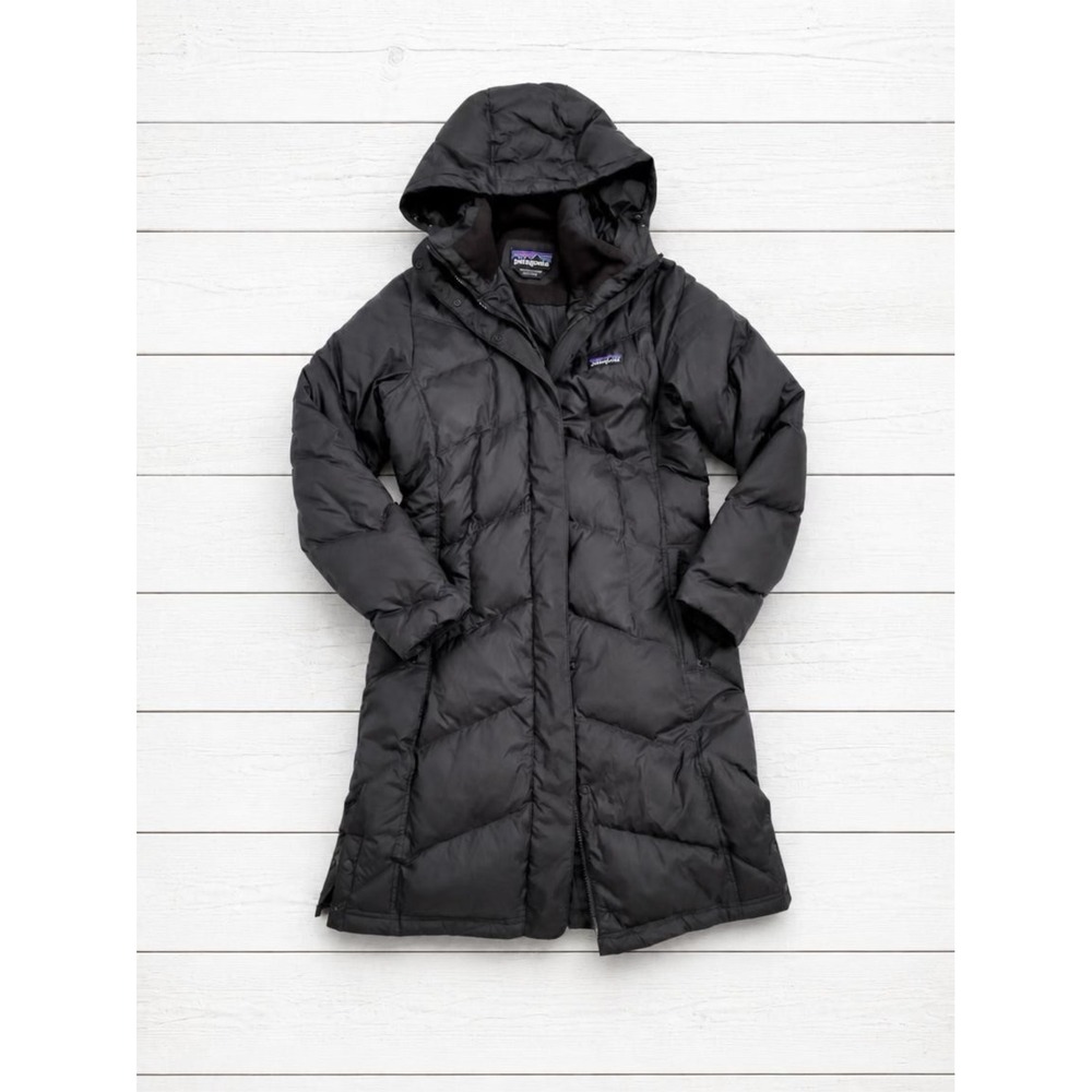 Patagonia Down With It Parka Black Small Long Hooded Winter Coat